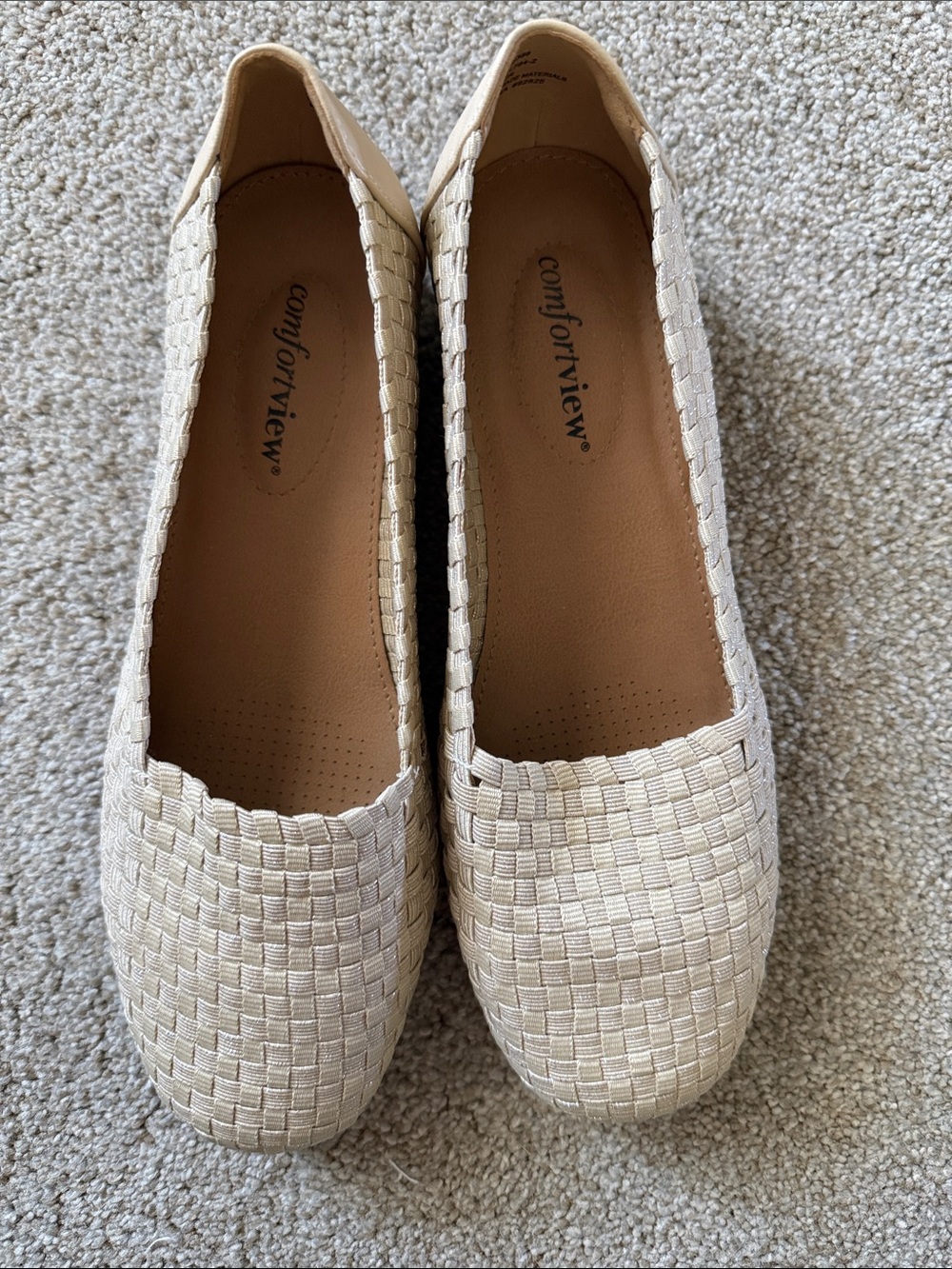 comfortview Cream Woven Slip-On Flats for Women